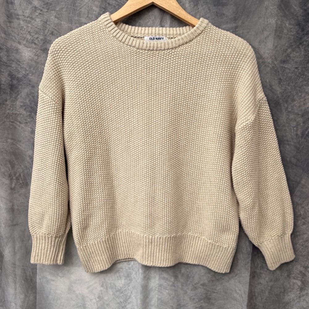 Old Navy Womens XS Cream Beige Cotton Shaker Stitch Tunic Sweater Pullover